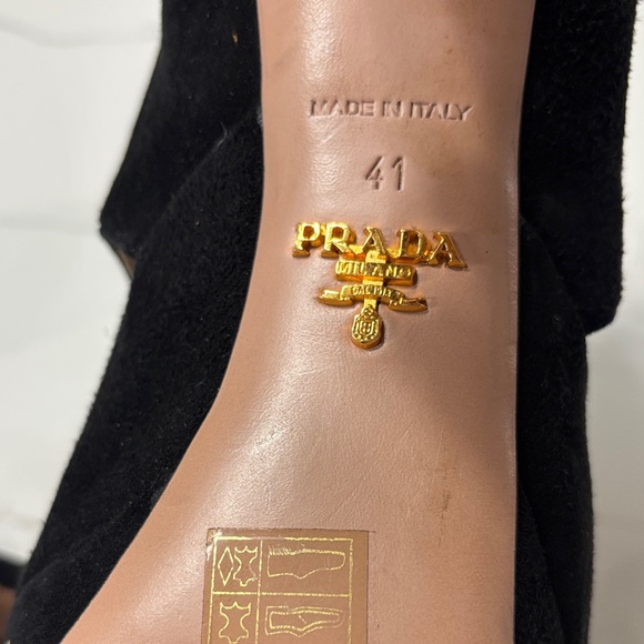 Prada Black Suede Heels with Gold Zipper - Picture 16 of 17